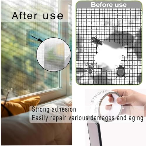 JClorix Fliegengitter Reparatur Klebeband, 5 cm x 10 m Selbstklebendes Reparatur-Set für Moskitonetz, Zelt, Dachfenster, Poolnetze & Insektenschutzgitter, Wasserdichtes PET Material (Schwarz)