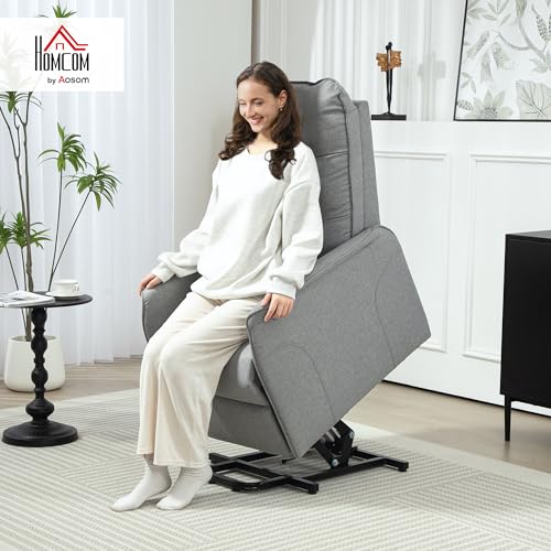 HOMCOM Fernsehsessel mit Aufstehhilfe Elektrisch, Relaxsessel mit Liegefunktion, TV-Sessel mit Fernbedienung, Seitentasche, Taschenfeder und Leinenoptik für Wohnzimmer, bis 150kg, Grau – Bild 3