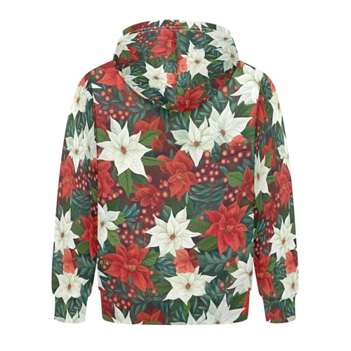 Kids Hoodies Sweaters Christmas Poinsettia Flower Hooded Sweatshirts with Big Pockets for Boys Girls B04000572