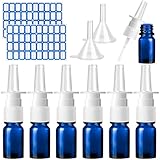 ZHWKMYP 10 Pcs Nasal Spray Bottle, 5ML/0.17OZ 6 Pcs Blue Fine Mist Glass Empty Refillable Nasal Spray Bottle with 2 Funnels and 2 Labels