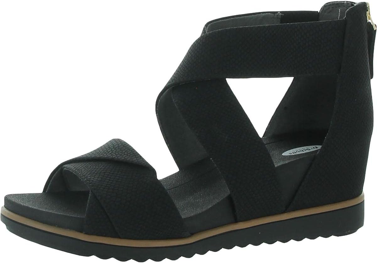 Dr. Scholl's Shoes Women's Golden Hour Platform Wedge Sandal,Black/Black Snake Print,8.5