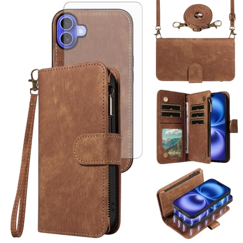 Coque iPhone 16 avec protège-écran verre trempé et porte-cartes
