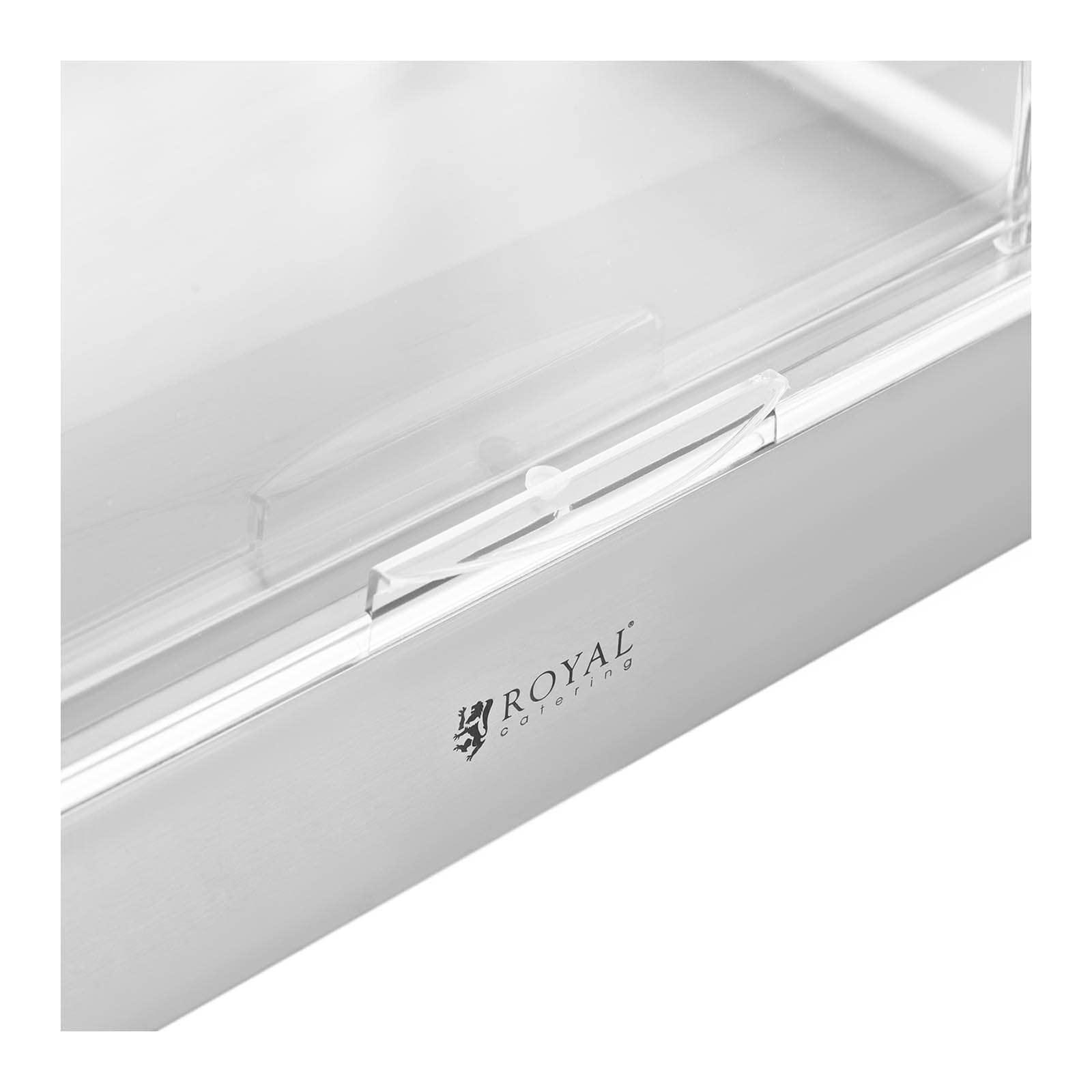 Royal Catering RCCD-RC-01 Expositor para buffet GN 1/1 Acero inoxidable con cubierta Bandeja de servicio Bandeja de buffet Fuente para catering