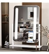 Hasipu Vanity Mirror with Lights, 16"×12" LED Makeup Mirror, Lighted Makeup Mirror with Lights, S...