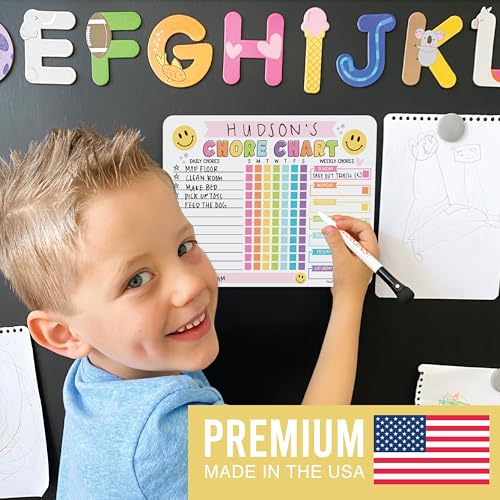 Image of Magnetic Chore Chart for Kids Dry Erase Reward Chart for Home and Classroom | Smiley Pink Reusable Behavior Charts for Kids at Home and School, Weekly Magnet Responsibility Tracker for Teens and Adults