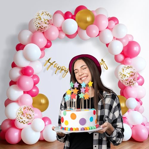 Image of Party Propz Happy Birthday Decoration Items for Girl - Set of 54 Pcs Pink Balloons for Decoration | Birthday Balloons For Decoration | Happy Birthday Balloon | Happy Birthday Banner (Cardstock)