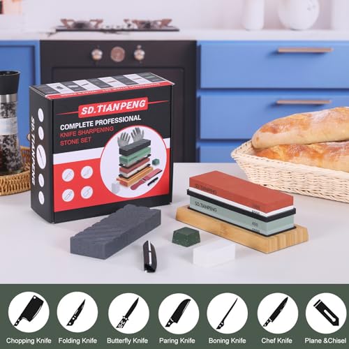 image for SD.TIANPENG Knife Sharpening Stone - Dual Grit Whetstone 400/1000 3000