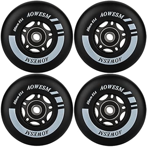 AOWESM Inline Skate Wheels 80mm 76mm 72mm 85a Outdoor Indoor Black Blue Red Roller Hockey Blades Replacement Wheels w/Bearings ABEC-9 and Floating Spacers (4-Pack) (Black, 80mm) Cover