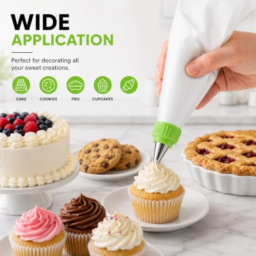 Image of Curated Cart 12 Pcs Cake Decorating Set, Piping Tips, Nozzles for Frosting Icing Piping Bag, Used for Pastry, Cakes, Cookies & Muffin Decoration, Reusable Piping Bag Included