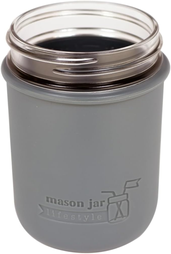 Mason Jar Lifestyle Wide Mouth Pint 16oz Silicone Sleeves/Jackets for Protecting Ball, Kerr, Canning Jars (Charcoal Gray, 2 Pack)