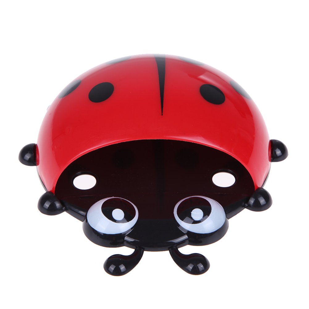Portaspazzolino Parete Per Bambini A Forma Di Coccinella - Supporto Con Ventose Per Bagno - Rosso