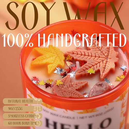 Conelist 1 Pcs Fall Candles 9 oz Hello Fall Scented Candles Autumn Scented Soy Gifts Decorations for Women Home Decor