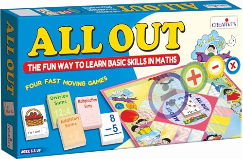 Image of Creative's All Out, Maths Board Game for Kids, 4-in-1 Addition Subtraction Multiplication Division,120 Game Cards Dice Activity Guide, Basic Arithmetic Skills, STEM Educational Games, Ages 6+