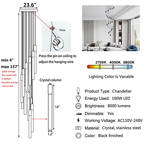20-Lights Crystal Chandeliers For Living Room Entryway Flush Mount Ceiling Light Led Dimmable Lights Ceiling Pendant Light Fixture 157" Long Chandelier Lighting For High Ceiling Foyer #TOP1