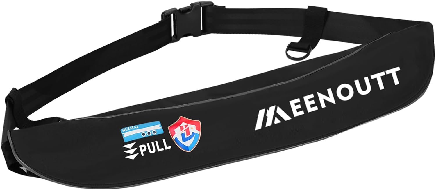 Automatic Inflatable Belt Pack Water Sports Jacket Waist Belt PFD for SUP Paddleboarding Fishing Boating Kayaking（fit 80-330 lbs） (Black)