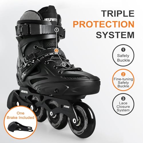 Image of Inline Skates for Women Men, Outdoor Street Blades Roller Adult Male Female, Professional Fitness Roller Skates Blades for Unisex (Black) Men9.5 /Women10.5 /28.5cm