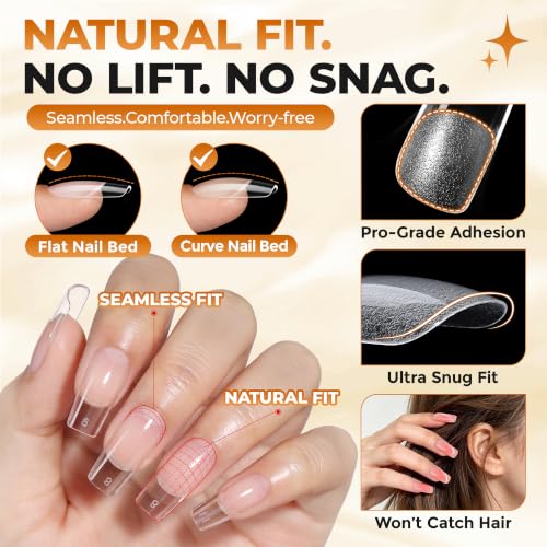 Image of UNA GELLA Medium Square Gel Nail Tips Kit, 120Pcs Nail Tips with Nail Glue | Pre Etched Fake Nails, Mini LED Nail Lamp for Nails Extension DIY Salon at Home 12 Sizes