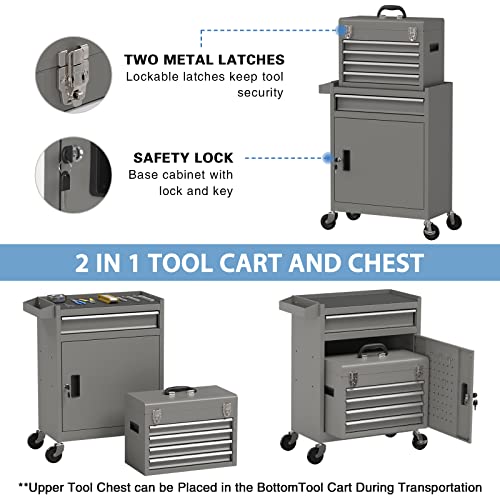 Image of 5-Drawer High Capacity Rolling Tool Chest, Removable Toolbox on Wheels Organizers, Lockable Tool Box Tool Storage Cabine with Drawers and Wheels for Workshop and Warehouse (Grey)