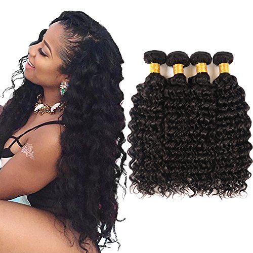 Huarisi 4 Bundles Deep Wave Hair Tight Curl Brazilian Virgin Hair Weaves 20 22 24 26 Inches Double Weft 100 Remy Human Hair