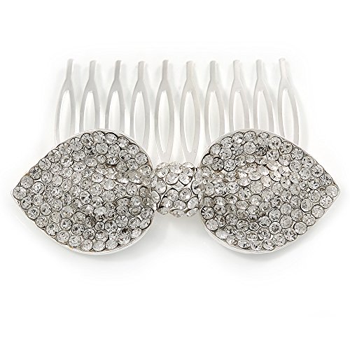 Pente de cabelo Avalaya Bridal/casamento/formatura/festa prata cristal austríaco transparente latera