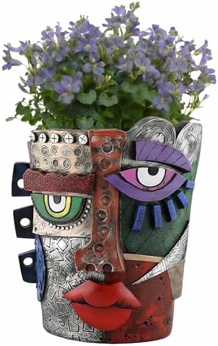 Picasso Abstract Face Flower Pot,Unique Resin Crafted Planter wit...