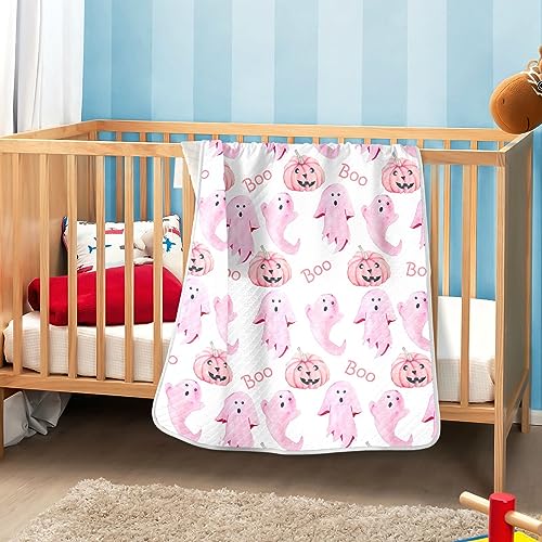 Image of Halloween Ghosts Pink Baby Blankets Soft Warm Crib Stroller Blanket for Toddler Newborn Girls Boys, 30x40in