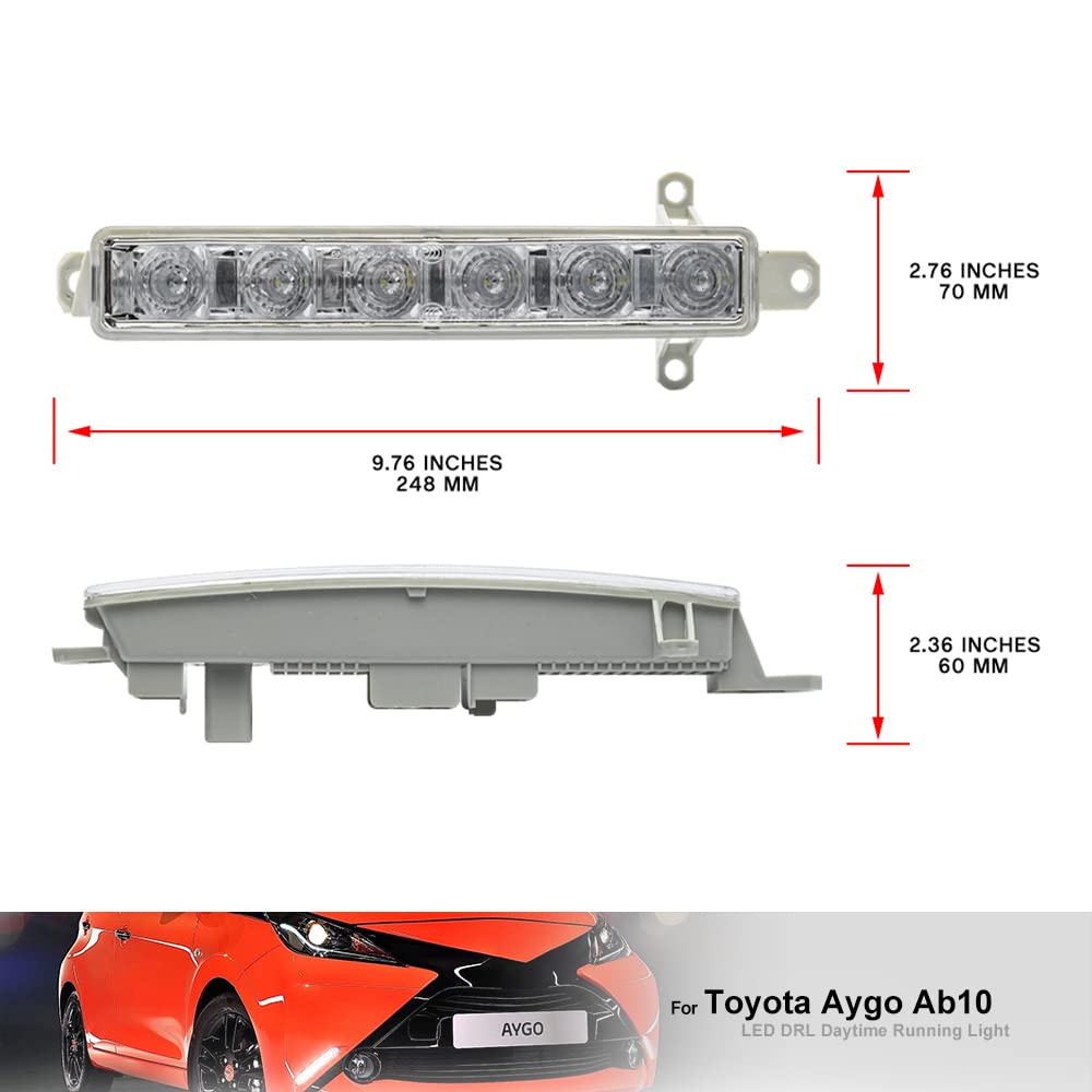 Nslumo Led DRL Feux Diurnes Pour Toyo.ta Aygo AB10 2005 2006 2007 2008 2009-2014 Xenon Blanc LED Brouillard Conduite Lumière DLR Ville Lampe 2 Pcs