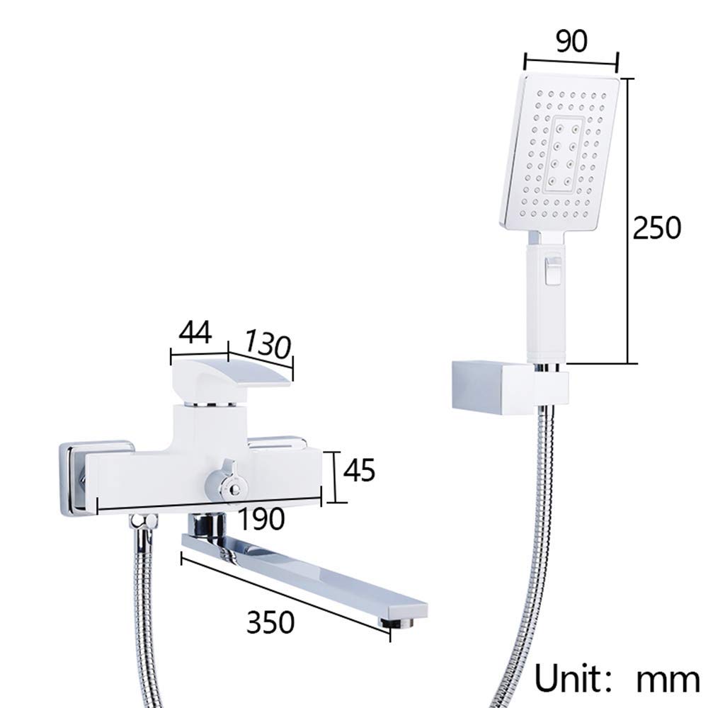 Bateria wannowa z ręczną głowicą prysznicową ABS i długą wylewką, biała bateria wannowa Pojedynczy uchwyt Bateria wannowa Ścienna bateria do napełniania wanny do łazienki good
