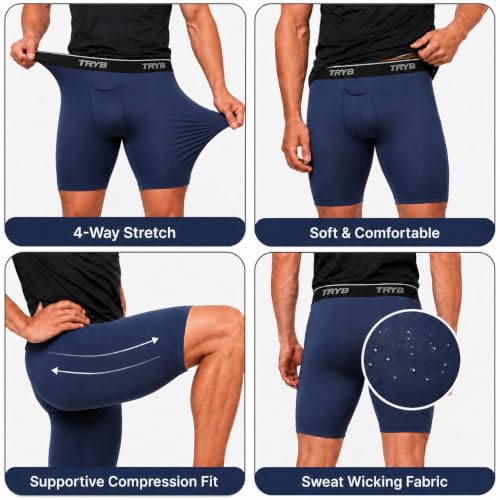 Image of TRYB Men's Compression Shorts & Pants | Sports Innerwear for Gym, Running & Training | Quick Dry, Breathable, 4-Way Stretch, Moisture Wicking, Anti-Chafing Muscle Support Athletic Wear with Pocket