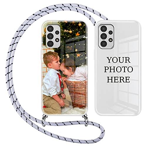 Yoedge Coque Personnalisée pour Samsung Galaxy A13 5G 6,5', Personnalisable Etui avec Votre Propre Photo Image Texte, Blanc Paillette Silicone Antichoc Custom Housse avec Cordon pour Samsung A13 5G