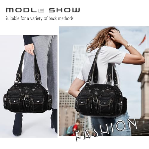 Image of Angel Kiss Hobo Crossbody Purses for Women Shoulder Bag Multipocket Soft Hobo Purses Removable Strap Leather Handbags
