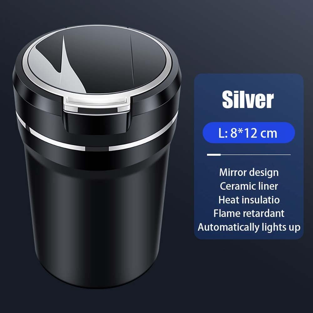 Car Ashtray for Toyota Camry 2018 2019 2020 2021 2022 2023 2024,Smell Proof Retardant Ceramic Liner Ash Tray Large Capacity Smokers Durable Organizer Interior Accessories,Silver-L