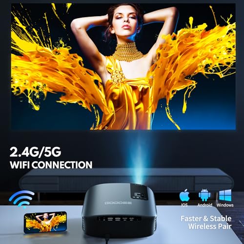 GooDee 4K WiFi & Bluetooth Mini Projector - FHD 1080P for Outdoor Movies & Home Theater (YG600 Plus)