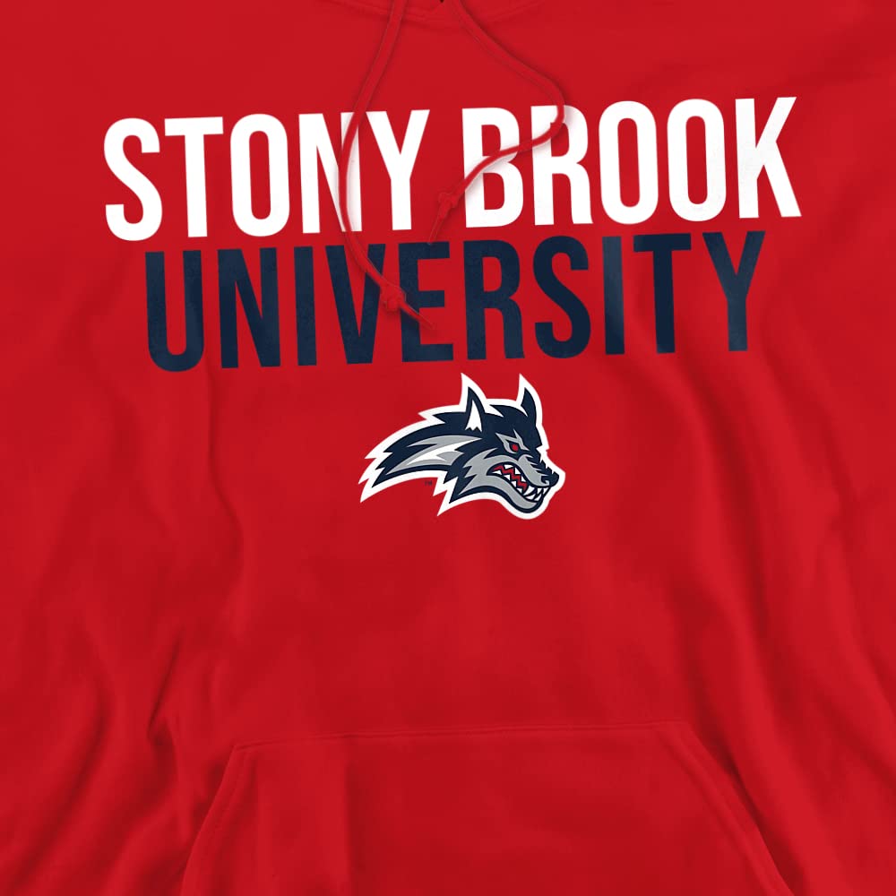 Stony Brook University Official Stacked Unisex Adult Pull-Over Hoodie,Red, Medium