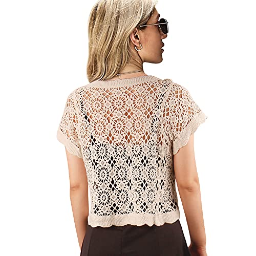 Women Cardigan Hollow Out Floral Cardigans White Crochet Shrugs3