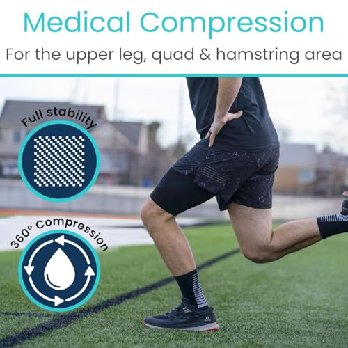 vive thigh compression sleeve 2 pack hamstring brace for upper thigh - breathable leg support wrap for men amp women - non slip elastic sleeve for pain relief groin sciatica amp quadriceps tendonitis