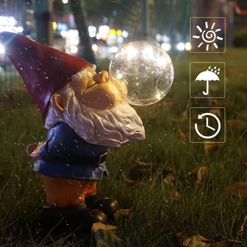 Solar Garden Gnome Statue, Light Up Bubble Blowing Outdoor Gnome Ornament, Weatherproof Resin Garden Decoration - Image 2