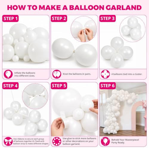 Image of Bezente 8FT White Balloon Garland Arch Kit for Backdrop & Wall 103 Pcs | White Latex Balloons Different Sizes 18 12 5 Inch for Party Baby Shower Birthday Wedding Bridal Shower Decorations