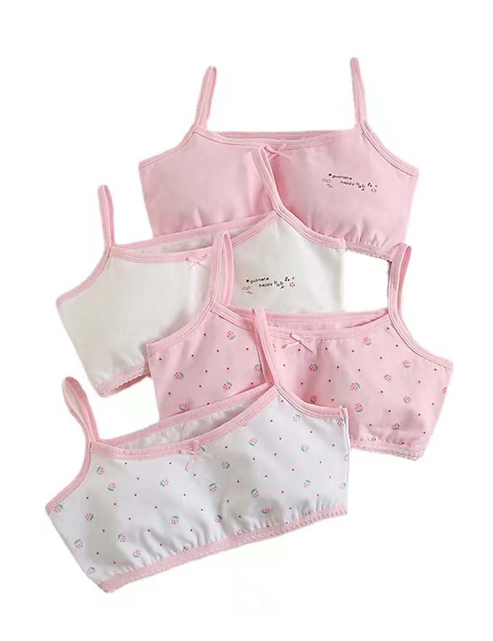 [Atexiu] ジュニア ブラ ハーフトップ ガールズ 子供用 タンクトップ ブラジャー 小学生 4枚セット 女の子 インナー 可愛い スポーツブラ (160, Bいちご)