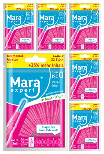 Interdentalbürsten 0,4 mm von MARA EXPERT | ISO 0 extra fein | 6 x 32 Interdentalbürsten Pink | Ideale Zahnzwischenraumbürste | Mit Minz Geschmack | Bonus | Fragen Sie Ihren Zahnarzt