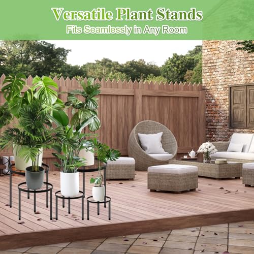 TOSAVGA 5 Stück Pflanzenständer Set, Blumenständer Metall Rund, Anti-Rost Blumenhocker Pflanzenregal, Pflanzenhocker für Innen Außen, Blumentisch für Haus & Garten Dekoration, Blumengestell