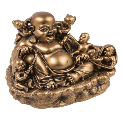 lachineuse - Statuette Bouddha Rieur avec Enfants - Statue Bouddha 15 cm Coloris Doré - Décoration Feng Shui - Objet Déco Zen Chinoise pour Intérieur,...