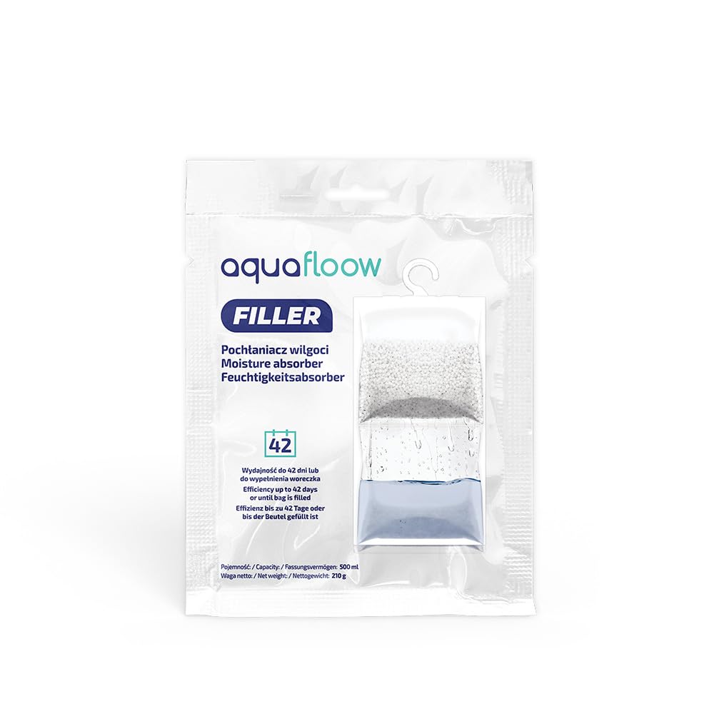 AquaFloow 5x210G Deumidificatore sospeso, Assorbiumidità per l'armadio, Assorbitore di umidità per armadio, Deumidificatore sospeso antiumidità, Sacchetto essiccante resistente all'umidità