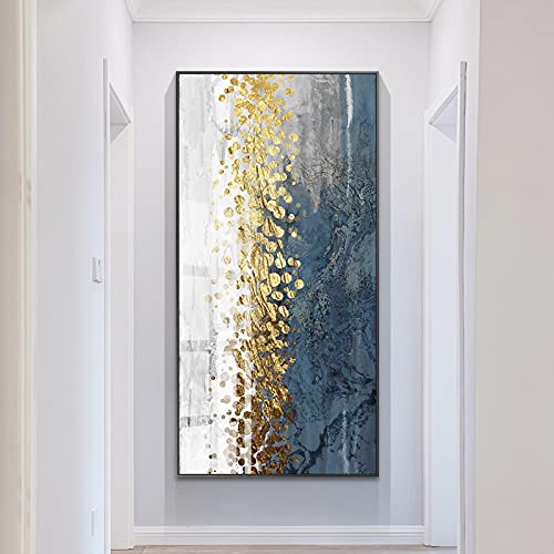 Impression moderne de prestige en toile rivière bleu style affiche abstraite luxe 80x165 cm