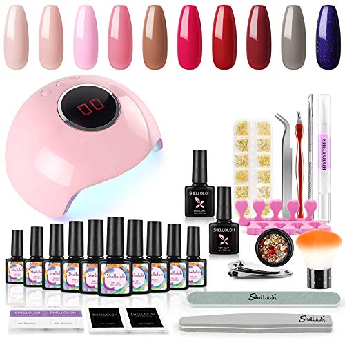 Shelloloh 10pcs UV Nagellack Starterset 10ml Gelnägel Starterset mit 24W UV/LED Nagellampe Gel Nagellack Set für UV…
