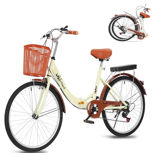 Bicicleta urbana retro vintage plegable 24 pulgadas hombres y mujeres | bicicleta plegable 6 velocidades para adultos | Bicicleta de paseo playera para mujeres | Bicicleta de carretera formal
