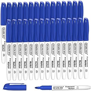 30 Pack Permanent Markers, Fine Point, Blue Ink, Works on Plastic,Wood,Stone,Metal and Glass for Doodling, Colouring, Marking by Shuttle Art