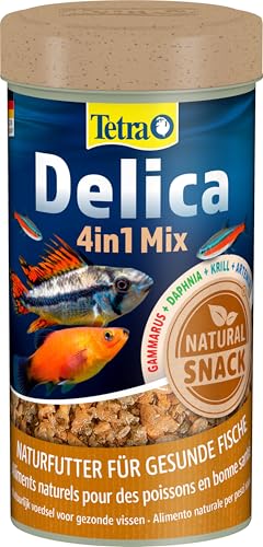 Tetra Delica Mix Naturfutter - Mischung mit 4 verschiedenen Futtertieren (Wasserflöhe, Artemia, Krill, Gammarus), natürliche Snacks für Zierfische, 250 ml Dose