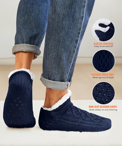 UUMIAER Slipper Socks for Men with Grippers, Mens Fuzzy Thermal Winter Cozy Fleece-Lined Warm Non-Slip Socks for Tile Floors4