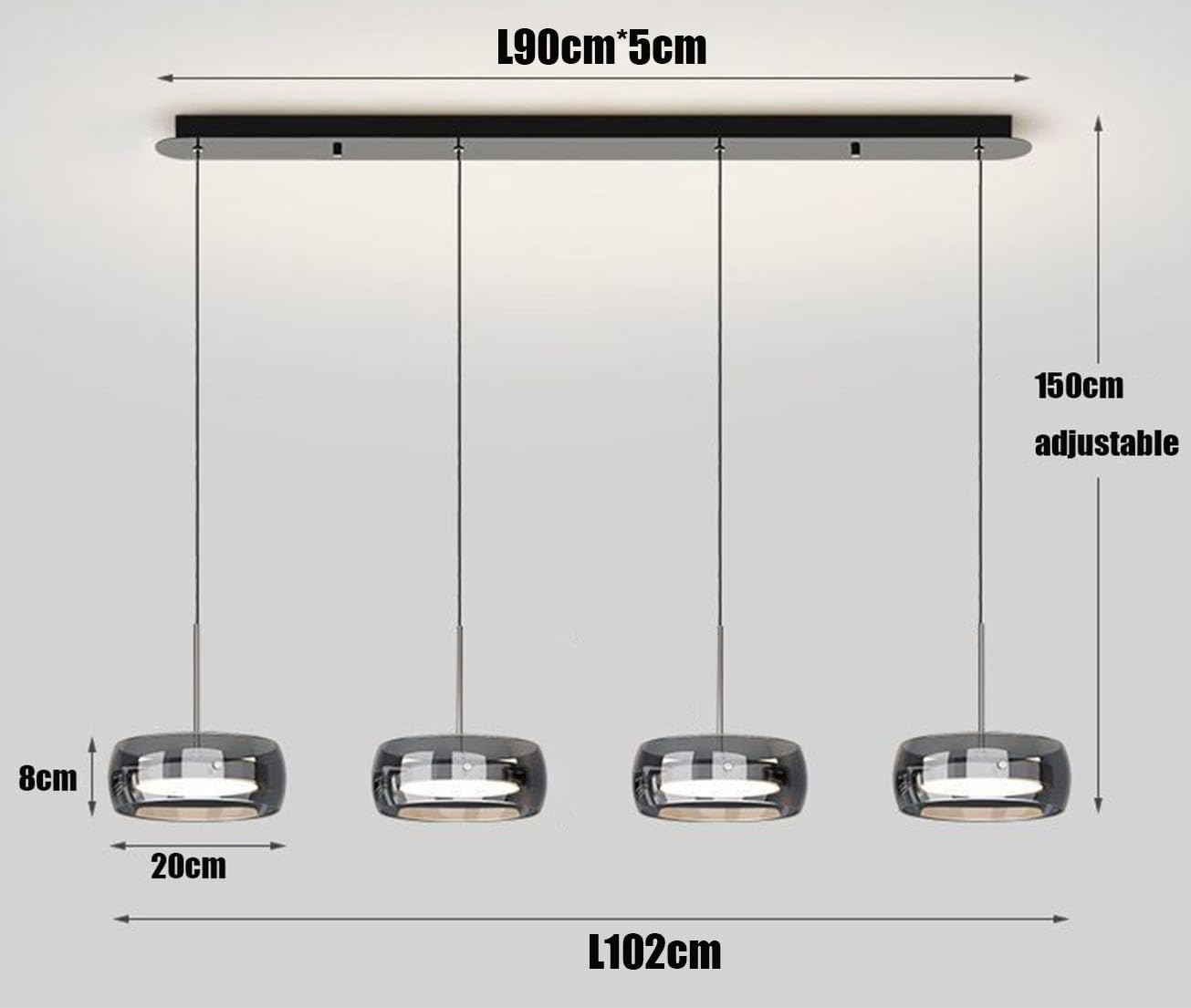 Bellastein Moderne LED Pendelleuchte Kristall Glas Hängelampe Esstischlampe, Led Hängeleuchte Dimmbar Mit Fernbedienung, Höhenverstellbar für Kücheninsel Büro Esszimmer Küche Deckenlampe (4-Lichter)